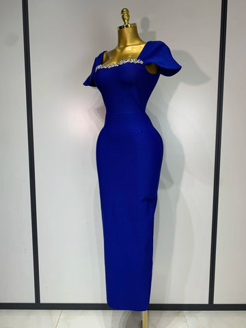 Kleid Royalblau Festlich Dekolleté mit Steinen