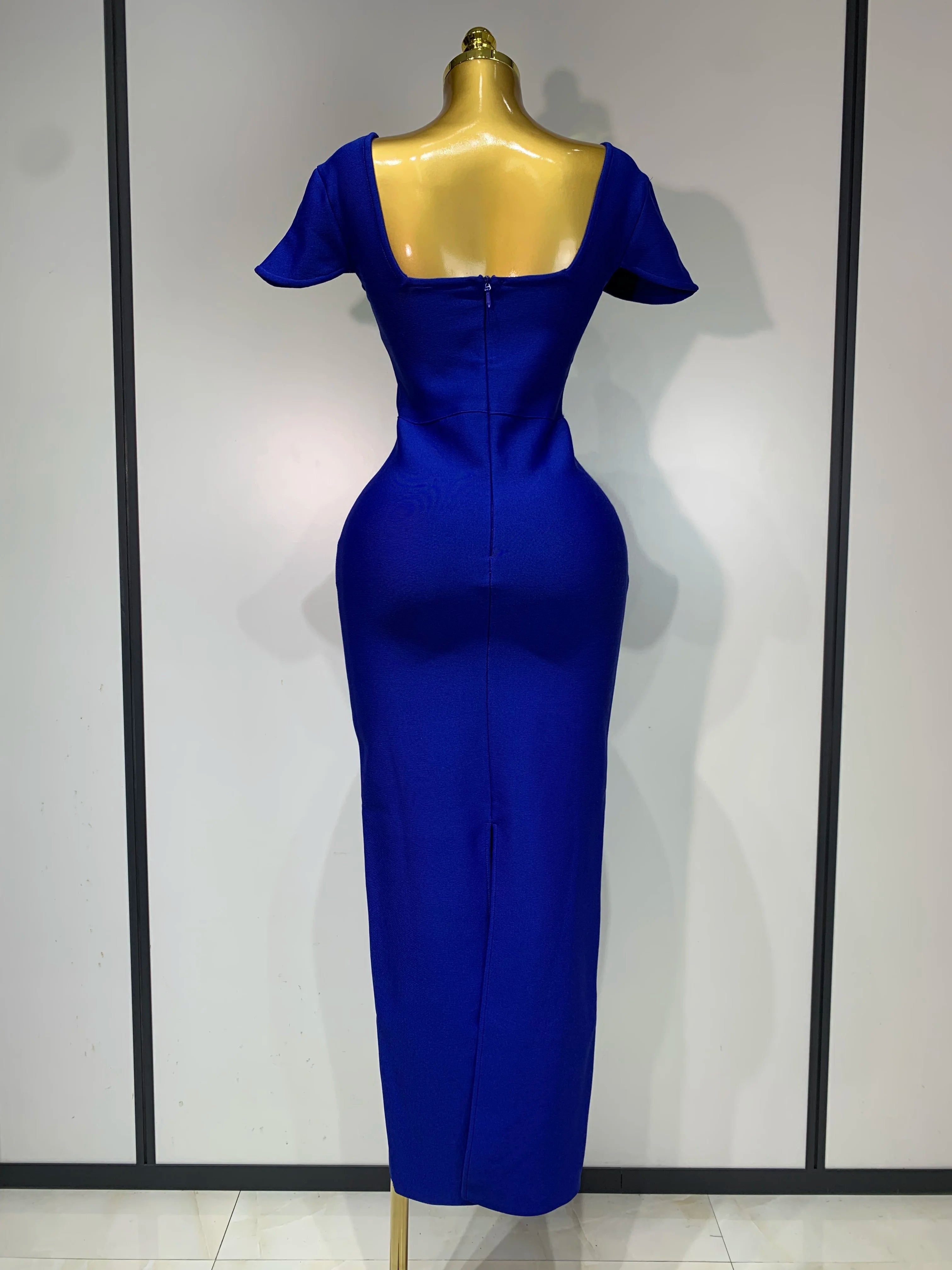 Kleid Royalblau Festlich Dekolleté mit Steinen