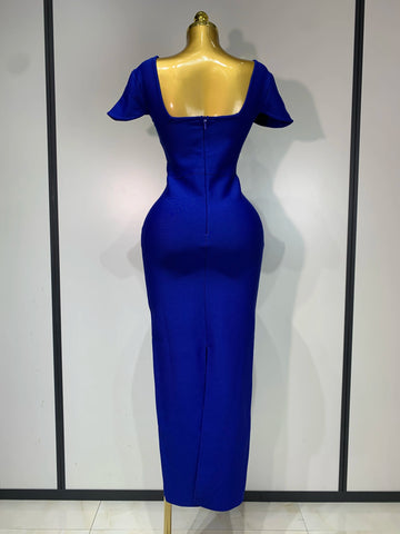 Kleid Royalblau Festlich Dekolleté mit Steinen