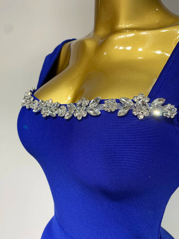 Kleid Royalblau Festlich Dekolleté mit Steinen