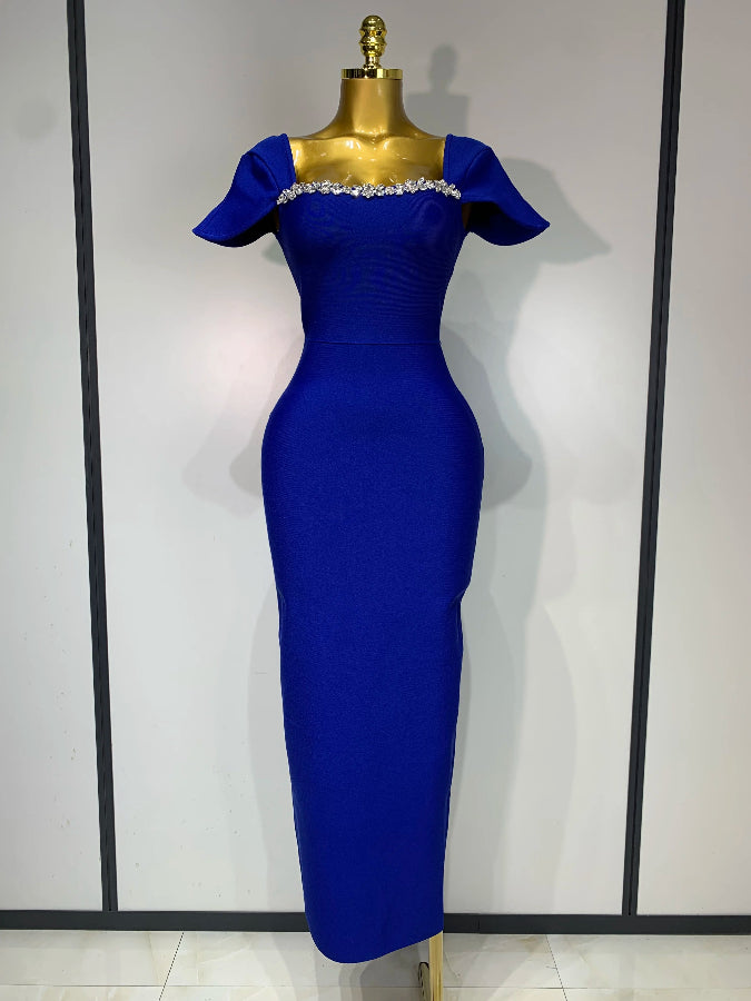 Kleid Royalblau Festlich Dekolleté mit Steinen